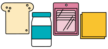 Bread, mayo, lunch meat, and cheese icons